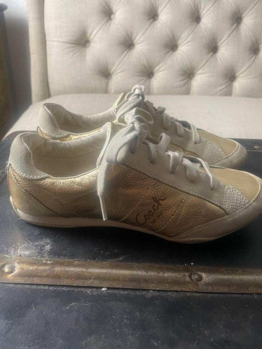 EUC Coach Metallic Gold Leather Sneakers size 8